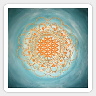 Flower of life mandala "Ocean" gold on turquoise Sticker